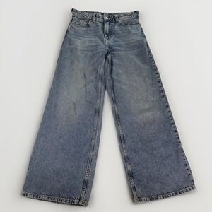H&M Divided Wide Leg Jeans Womens Size 2 Light Wash Distressed Denim MODIFIED